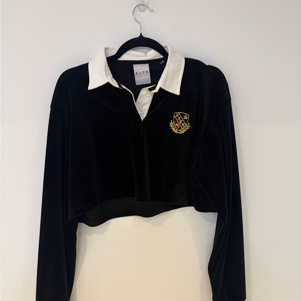 Kith Black Cropped Rugby Shirt with White Collar